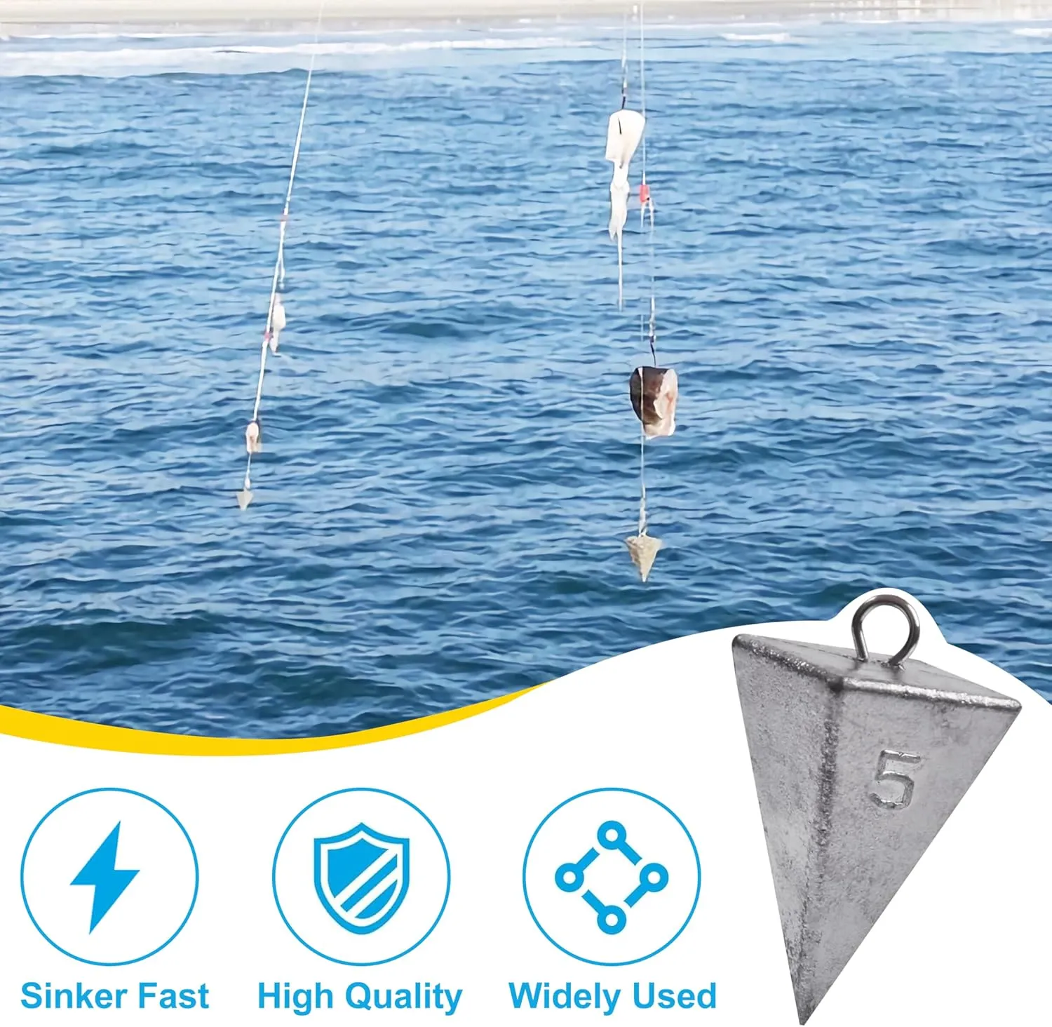 OROOTL Pyramid Sinkers Fishing Weights Kit 1oz-8oz Bullet Fishing Sinkers Weights Surf Fishing Pyramid Weights for Saltwater Freshwater Fishing Gear Tackle