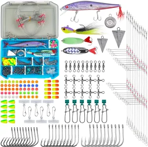 OROOTL Saltwater Fishing Tackle Box, 151pcs Surf Fishing Gear Kit Saltwater Lures Fish Finder Rigs Pyramid Sinkers Hooks Swivels Pompano Rigs for Deep Sea Accessories