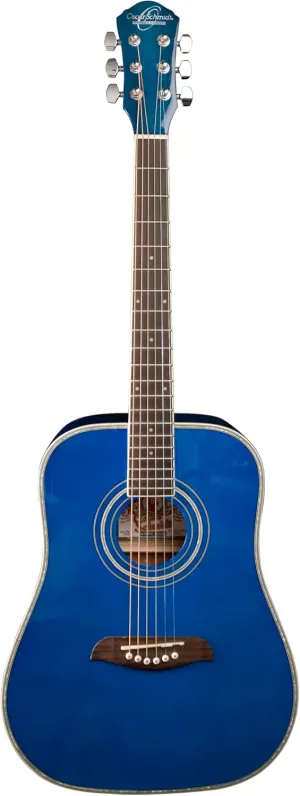 Oscar Schmidt OG1TBL-A 3/4 Size Dreadnought Acoustic Guitar. Transparent Blue