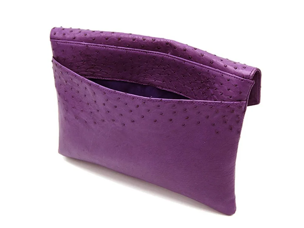 Ostrich Leather Envelope Maxi Clutch