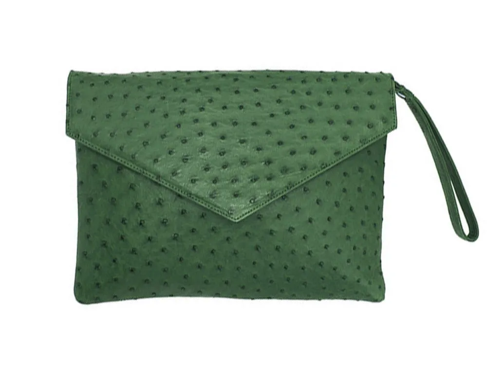 Ostrich Leather Envelope Maxi Clutch