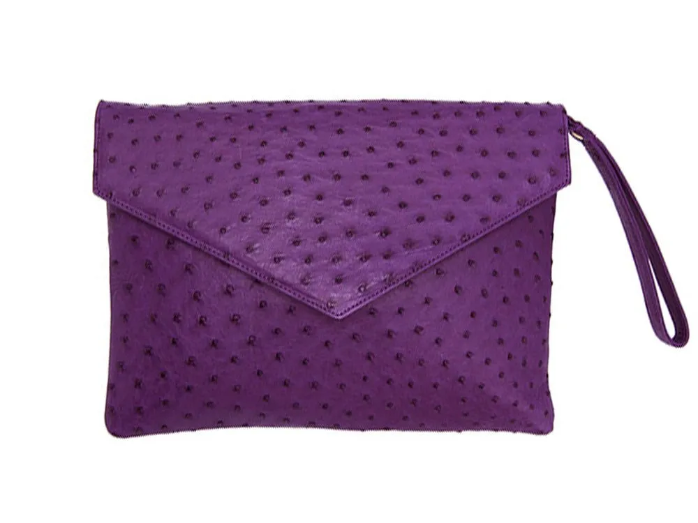 Ostrich Leather Envelope Maxi Clutch