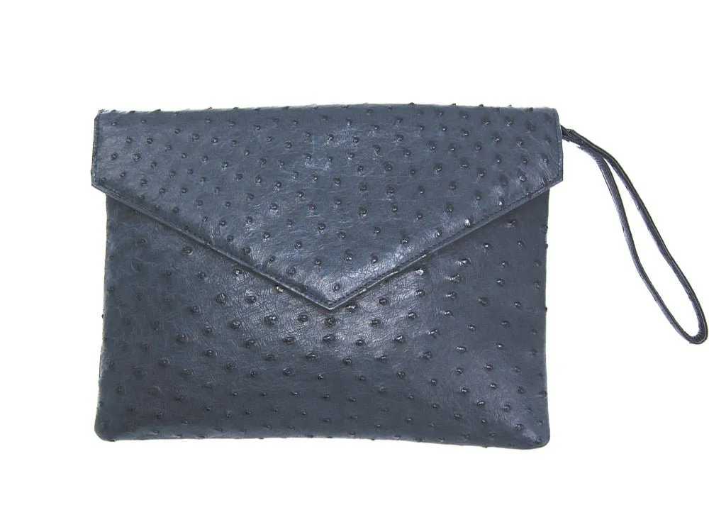 Ostrich Leather Envelope Maxi Clutch