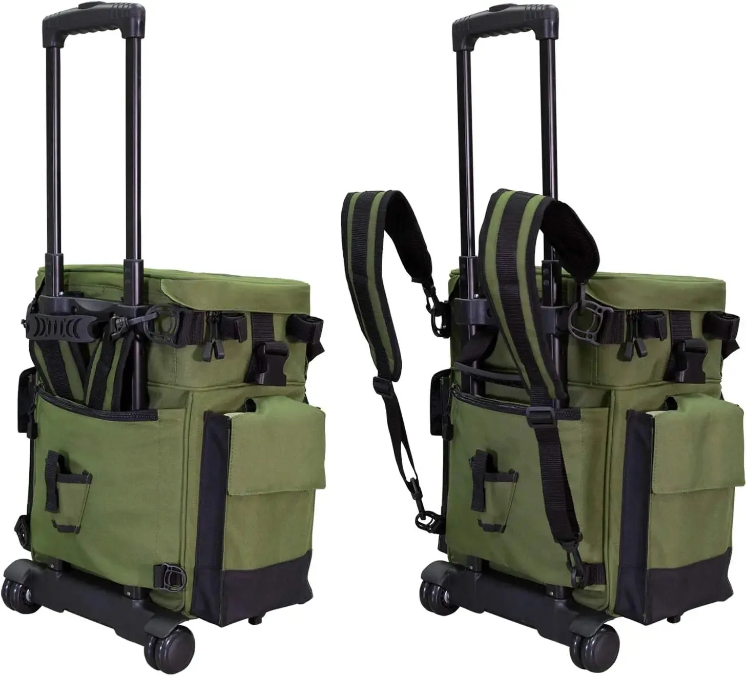 Outdoors Rolling Tackle Box with Wheels - Waterproof Fishing Backpack, 5 Removable Trays, 4 Rod Holders, Gifts for Men, F