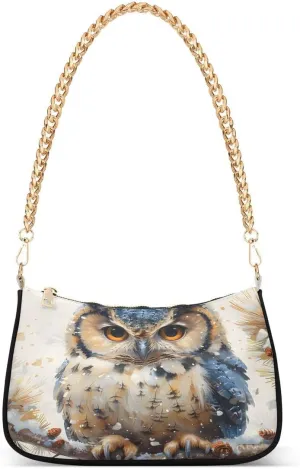Owl Snow Pine Tree Tote Bag Hobo Handbag for Women Ladies Shoulder Bag Mini Clutch Purse with Zipper Closure