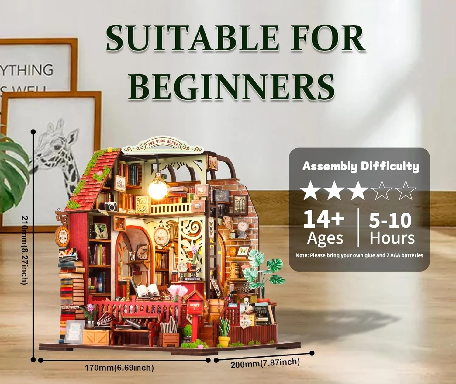 OZJAY DIY Miniature House Kit, Mini House Building Kit with Music, DIY Wooden Dollhouse Miniature Kit for Adults Teen, Wooden Crafts Lovely Dollhouse Kit, Book House