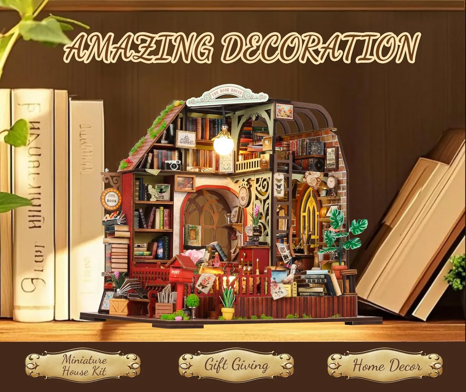 OZJAY DIY Miniature House Kit, Mini House Building Kit with Music, DIY Wooden Dollhouse Miniature Kit for Adults Teen, Wooden Crafts Lovely Dollhouse Kit, Book House