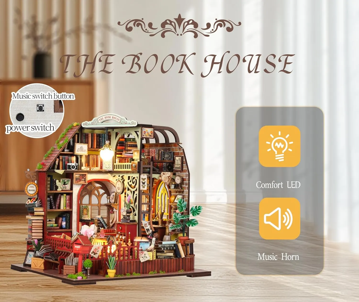 OZJAY DIY Miniature House Kit, Mini House Building Kit with Music, DIY Wooden Dollhouse Miniature Kit for Adults Teen, Wooden Crafts Lovely Dollhouse Kit, Book House
