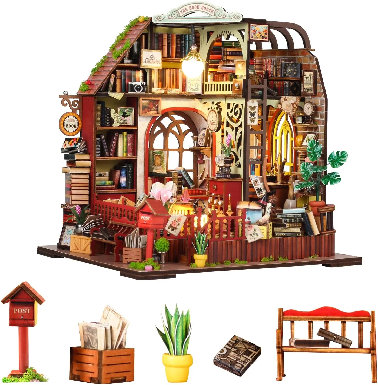 OZJAY DIY Miniature House Kit, Mini House Building Kit with Music, DIY Wooden Dollhouse Miniature Kit for Adults Teen, Wooden Crafts Lovely Dollhouse Kit, Book House