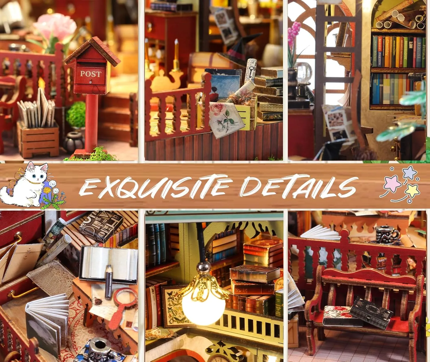 OZJAY DIY Miniature House Kit, Mini House Building Kit with Music, DIY Wooden Dollhouse Miniature Kit for Adults Teen, Wooden Crafts Lovely Dollhouse Kit, Book House