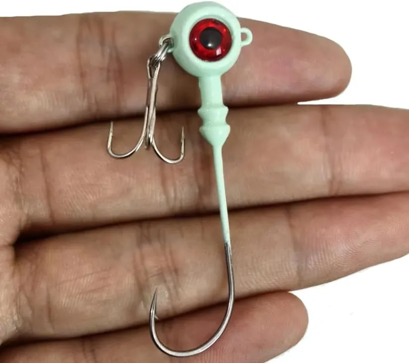 Pack of 25 Fishing Barbed Hooks Artificial Hard Bait Luminous Head Jig Lure Carbon Steel Crank Treble Hook Fishing Tackle Accessories