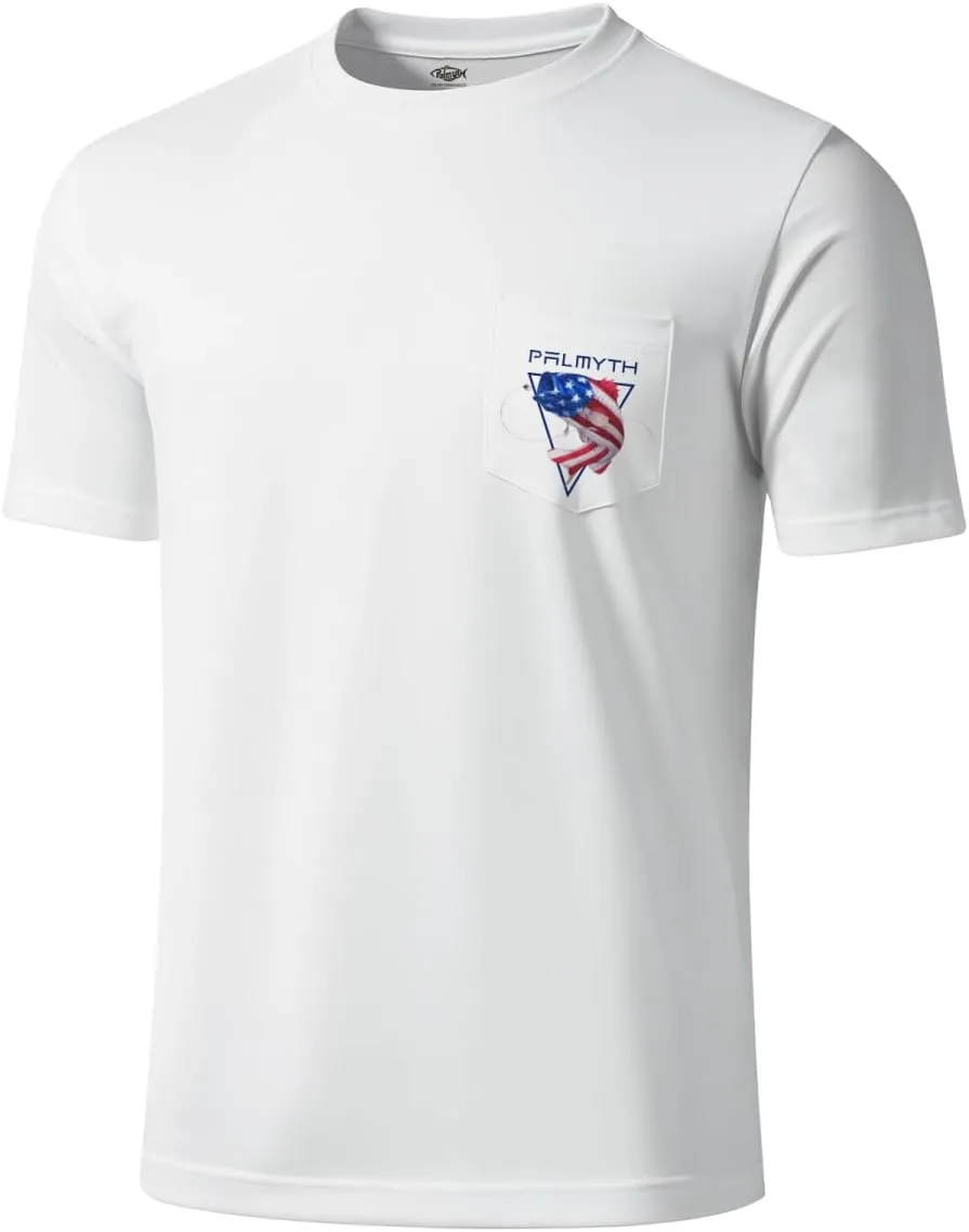 Palmyth Fishing Shirts for Men Short Sleeve Sun Protection T-Shirts UPF 50  Rash Guard Tee