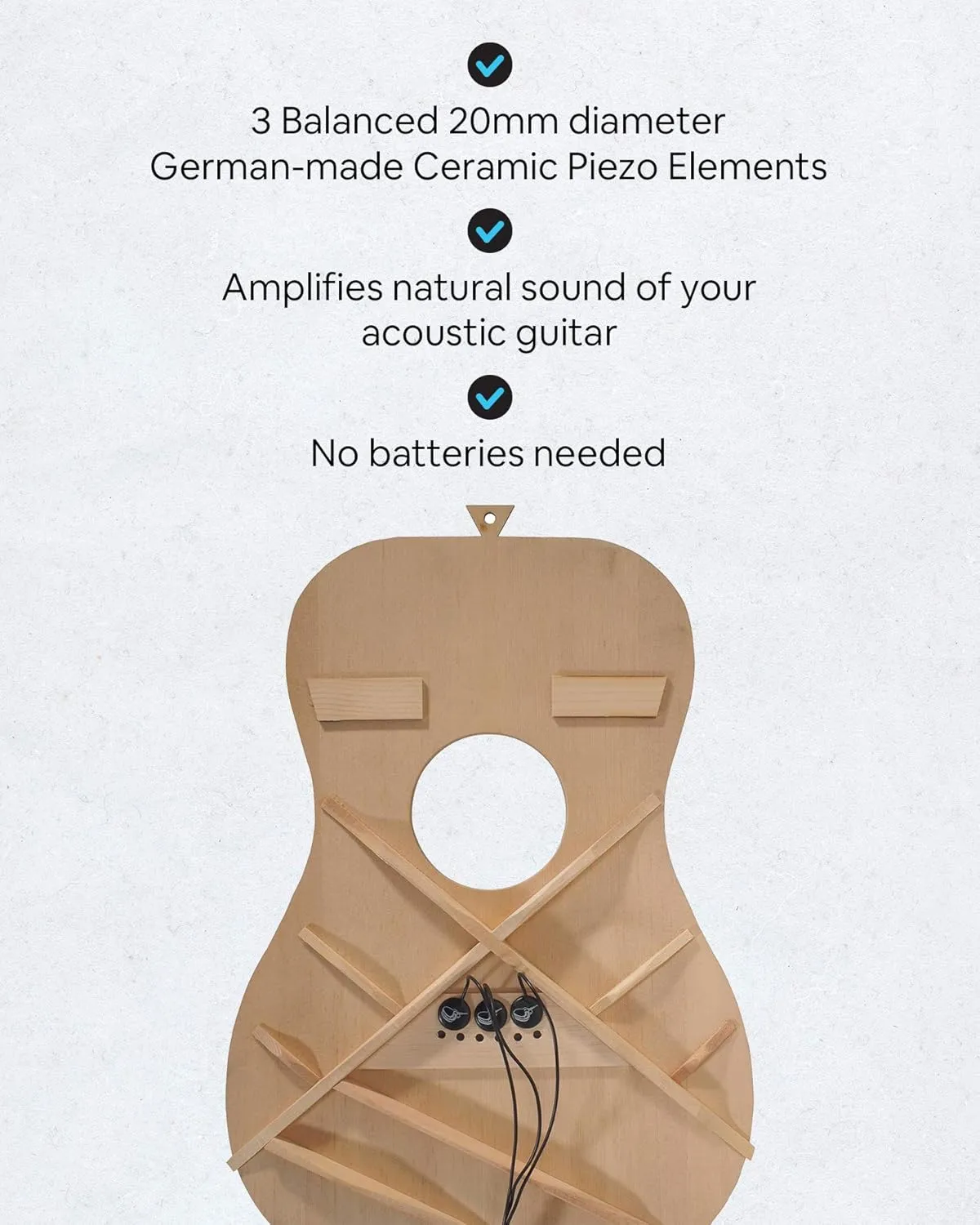 Passive Piezo Acoustic Pickup – EP001K Three Balanced German-Made Passive Pickup Elements – Piezo Pickup for Acoustic Guitars (Ceramic)