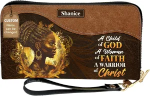 Personalized Leather Wallet for Women – Custom Name African Pride Clutch – African Queen Gifts – African American Art Bag – Ideal Gift for Mother's Day (A Child Of God)