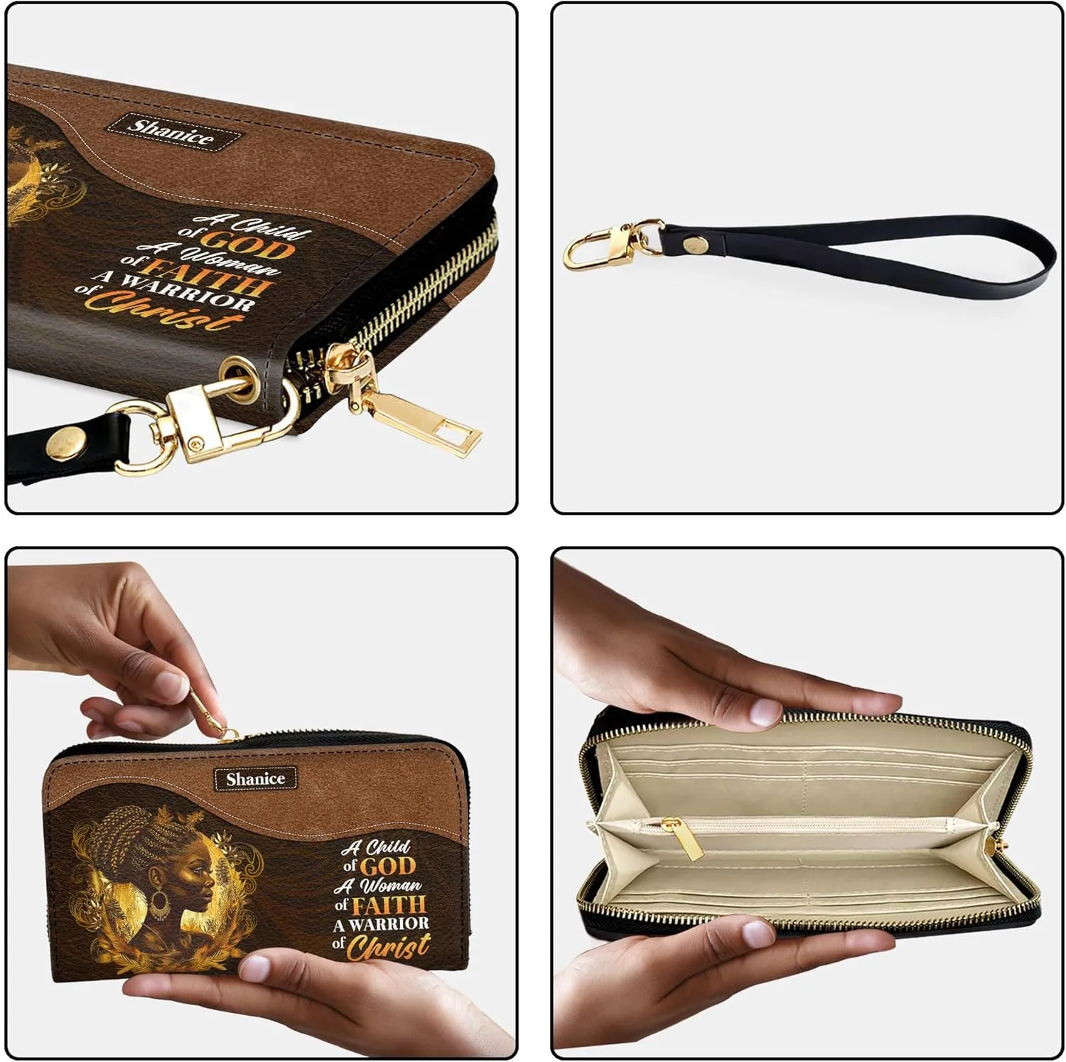 Personalized Leather Wallet for Women – Custom Name African Pride Clutch – African Queen Gifts – African American Art Bag – Ideal Gift for Mother's Day (A Child Of God)