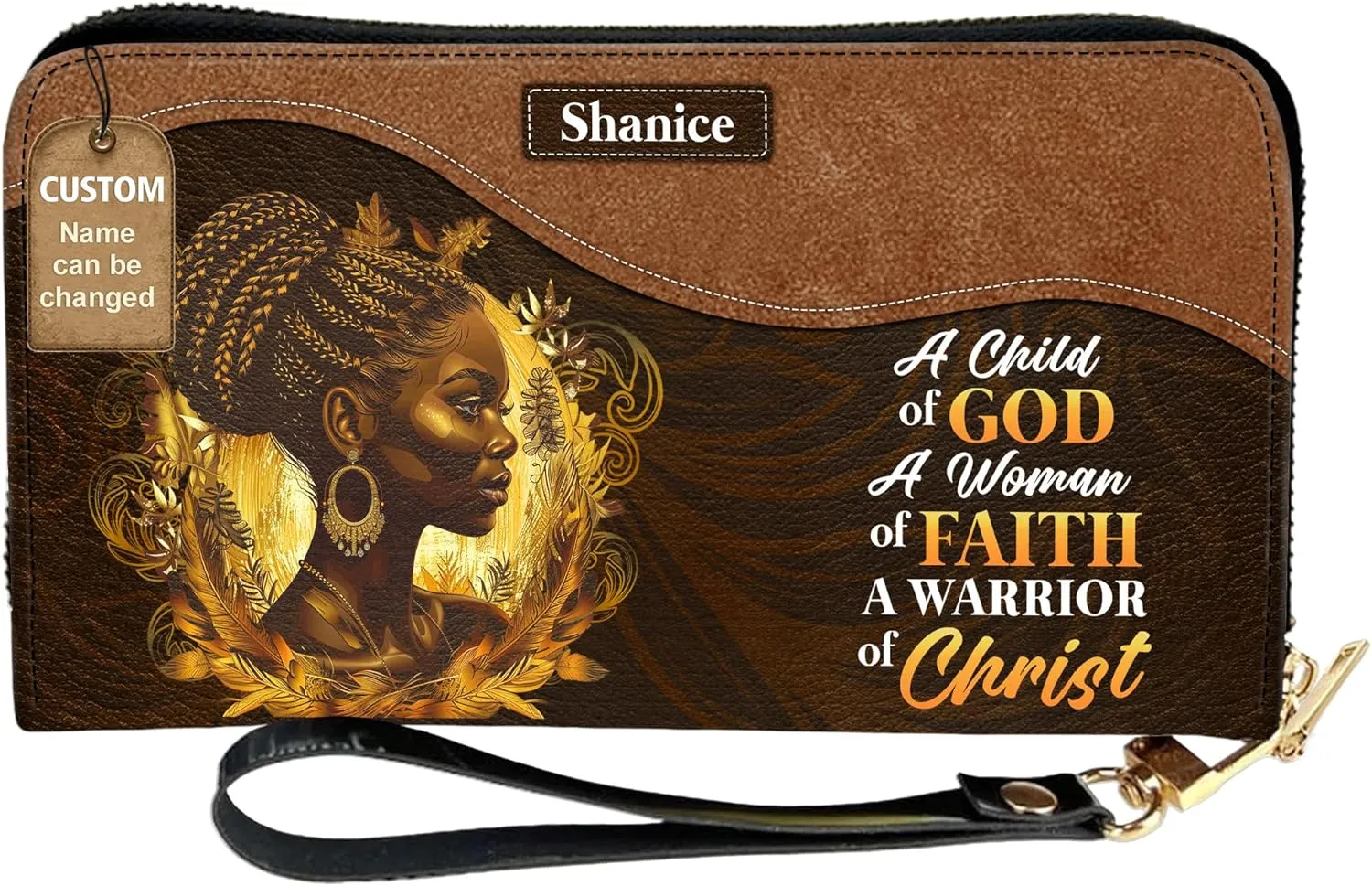 Personalized Leather Wallet for Women – Custom Name African Pride Clutch – African Queen Gifts – African American Art Bag – Ideal Gift for Mother's Day (A Child Of God)