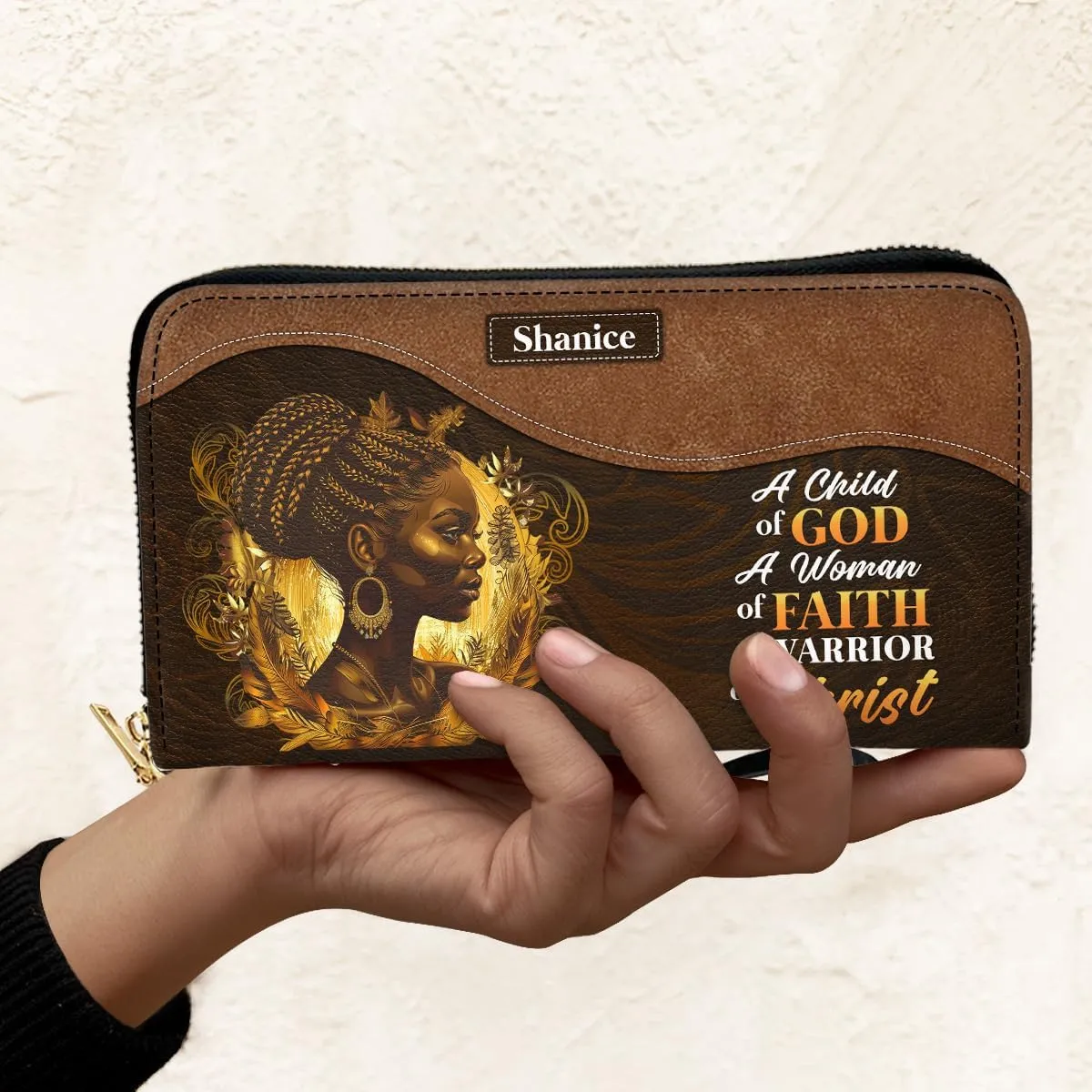 Personalized Leather Wallet for Women – Custom Name African Pride Clutch – African Queen Gifts – African American Art Bag – Ideal Gift for Mother's Day (A Child Of God)