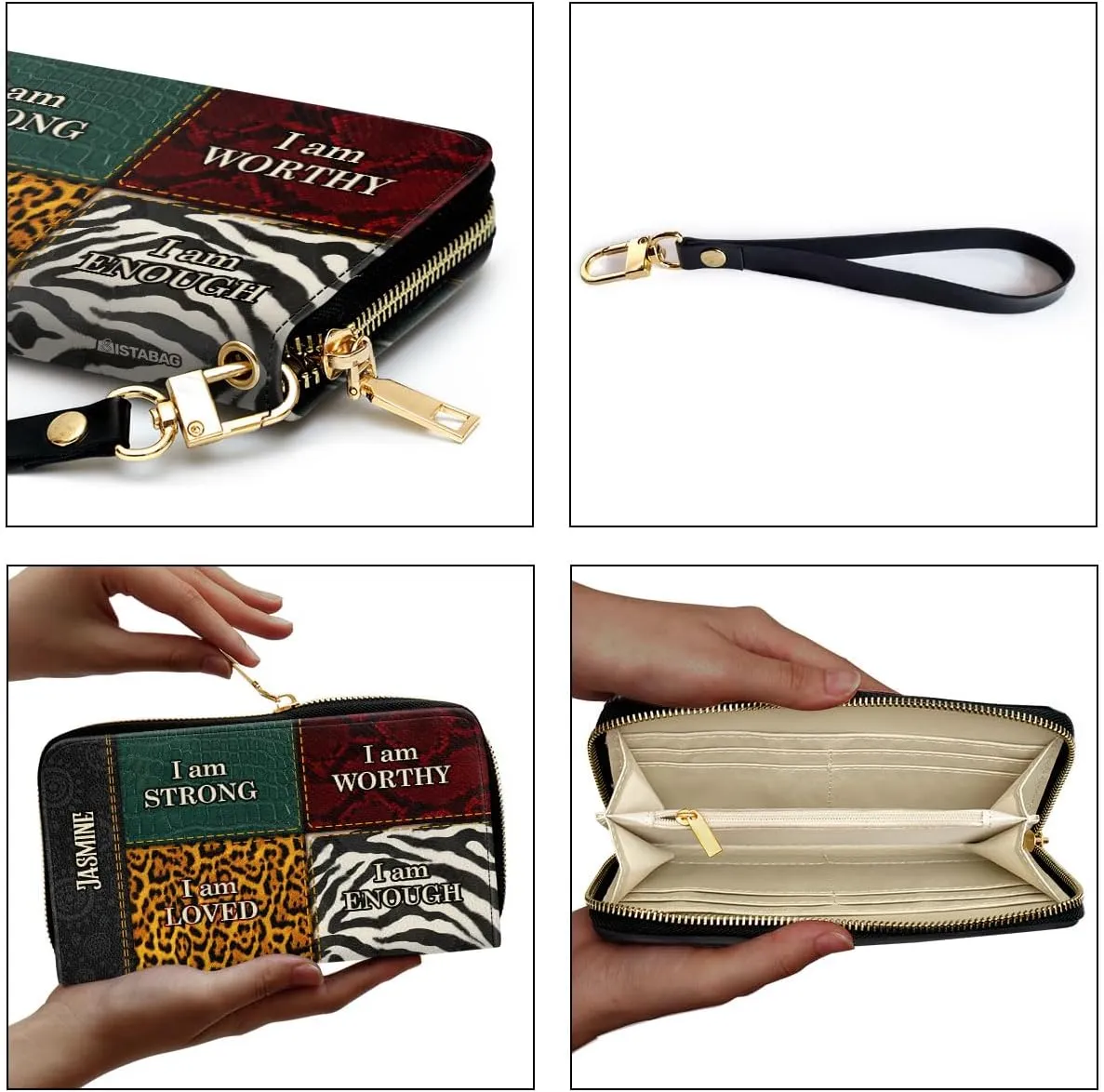 Personalized Leather Wallet For Women - I Am Strong - African Pride Woman Clutch Purse - Gifts For Black Women African Queen - African American Art Black Girl Bag Purse