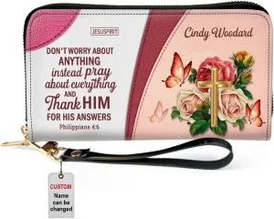 Personalized PU Leather Bible Purse For Women - Rose & Butterfly Wristlet Wallets - Christian Gifts For Church Ladies - Custom Religious Bible Fossil Wallets