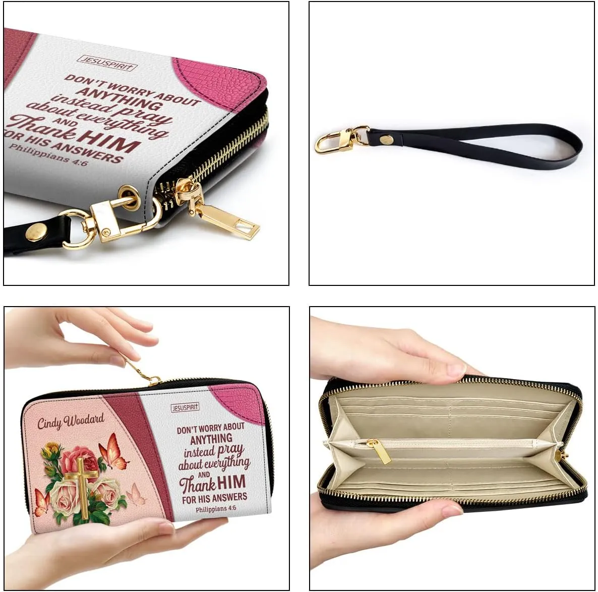 Personalized PU Leather Bible Purse For Women - Rose & Butterfly Wristlet Wallets - Christian Gifts For Church Ladies - Custom Religious Bible Fossil Wallets