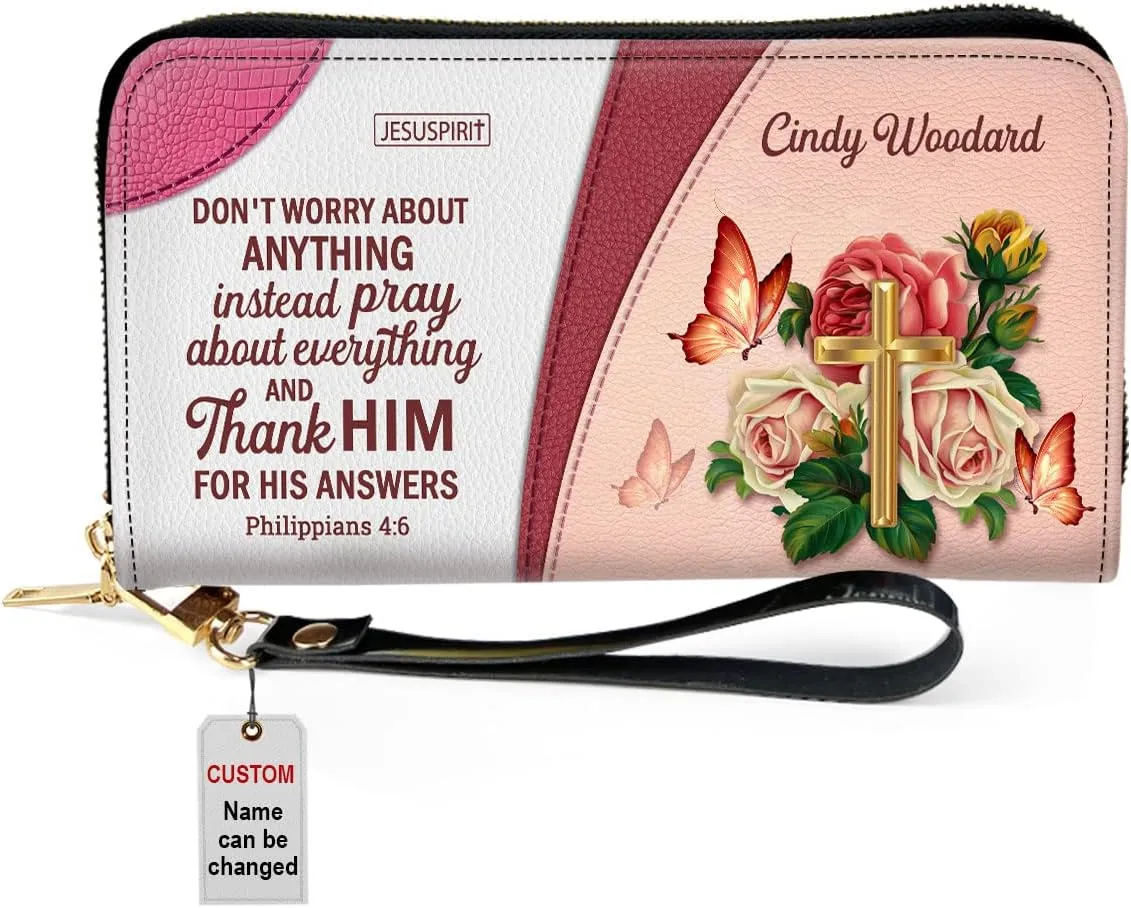Personalized PU Leather Bible Purse For Women - Rose & Butterfly Wristlet Wallets - Christian Gifts For Church Ladies - Custom Religious Bible Fossil Wallets