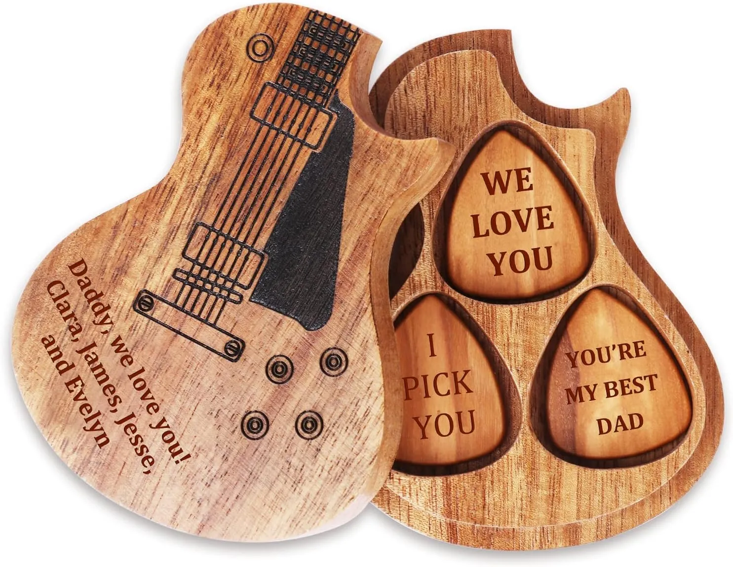 Personalized Wooden Guitar Picks Custom Text Guitar Pick Holder Pick Case Gift for Boyfriend&Any Musician (Style 2)