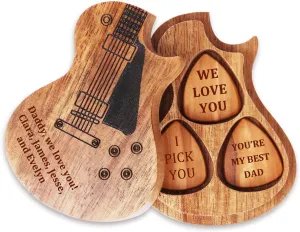 Personalized Wooden Guitar Picks Custom Text Guitar Pick Holder Pick Case Gift for Boyfriend&Any Musician (Style 2)