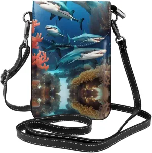 PHAYAH Submarine Shark Coral Small Crossbody Phone Bags For Women Leather Cell Phone Purse Wallet