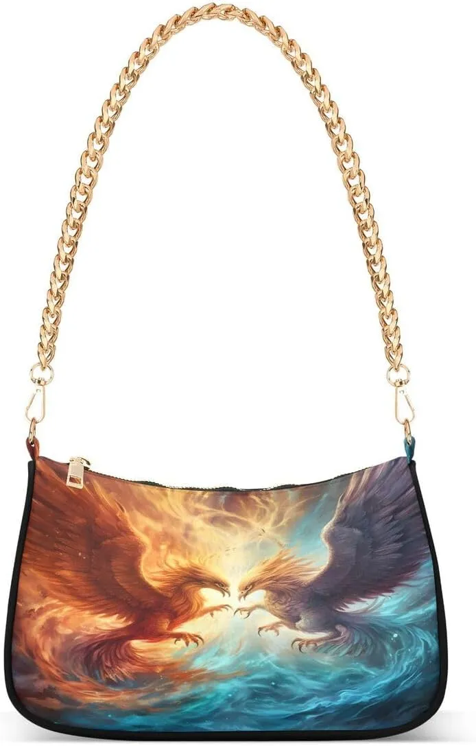 Phoenix Abstract Tote Bag Hobo Handbag for Women Ladies Shoulder Bag Mini Clutch Purse with Zipper Closure
