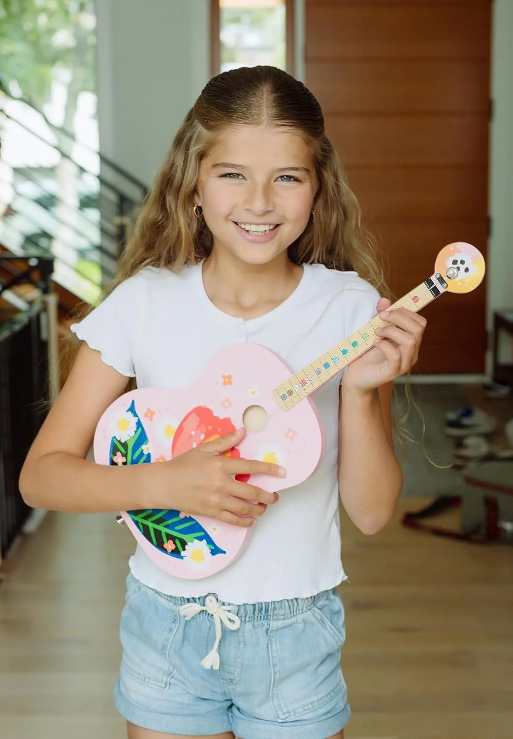 Pink Floral Acoustic Guitar - The Easiest Way to Start and Learn Guitar - 1 Stringed Toy Instrument for Kids Perfect Intro to Music for Young Kids Ages 3 and up - from Buffalo Games