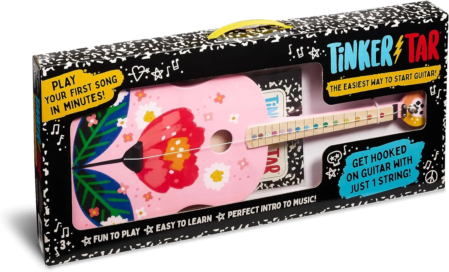 Pink Floral Acoustic Guitar - The Easiest Way to Start and Learn Guitar - 1 Stringed Toy Instrument for Kids Perfect Intro to Music for Young Kids Ages 3 and up - from Buffalo Games