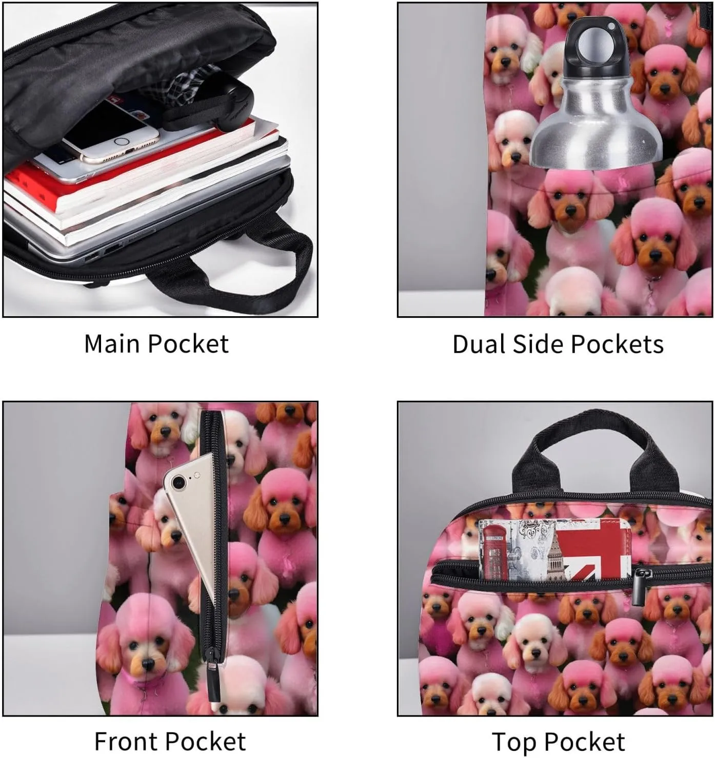 Pinks Poodles Dogs print Lightweight Laptop Backpack Travel Daypack Bookbag for Women Men for Travel Work