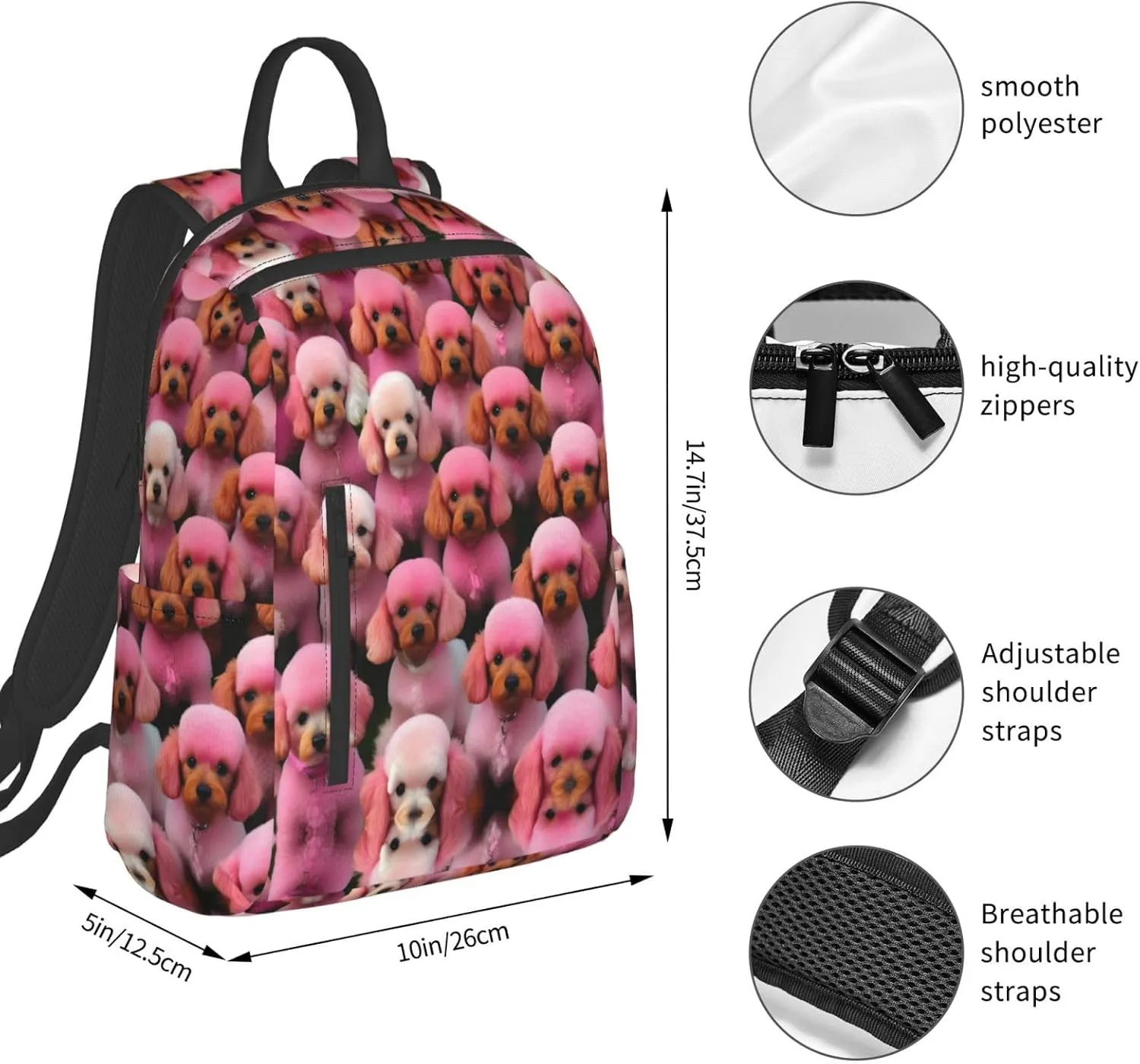 Pinks Poodles Dogs print Lightweight Laptop Backpack Travel Daypack Bookbag for Women Men for Travel Work