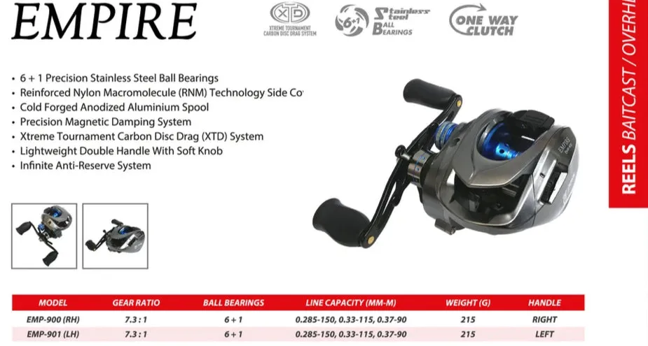 Pioneer Empire B/C 900 Series Baitcaster Reel 7 SS Ball Bearing 8kg Max Drag