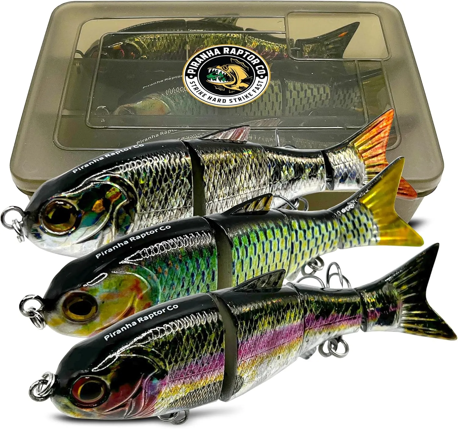 Piranha Raptor Fishing Lures for Bass, Trout, Walleye | Multi Jointed Swimbaits | Swimming Lures | Topwater Lures | Freshwater | Saltwater | Lifelike Fishing Tackle Lures Kit