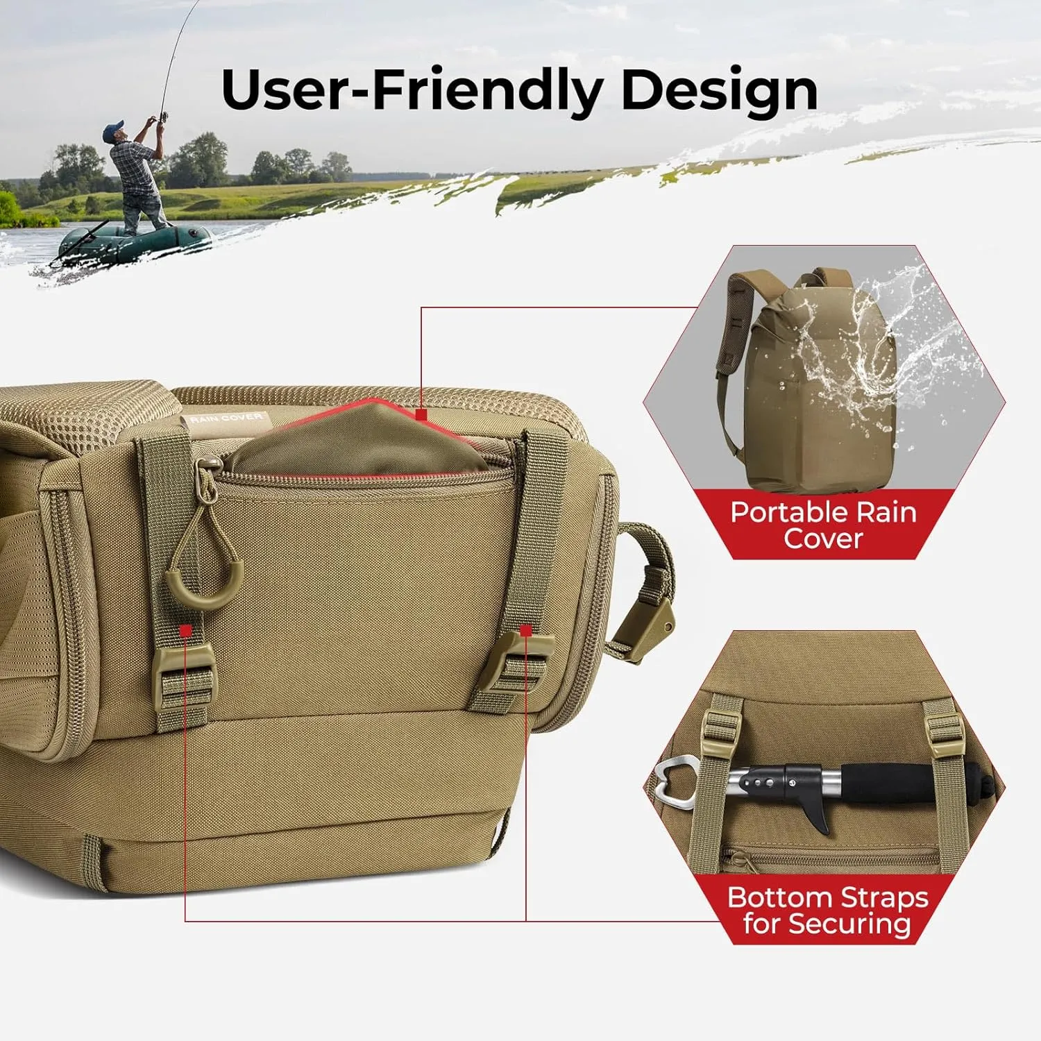 Piscifun Fishing Tackle Backpack with Rod & Gear Holder, Lightweight Fishing Tackle Storage Bag with Protective Rain Cover
