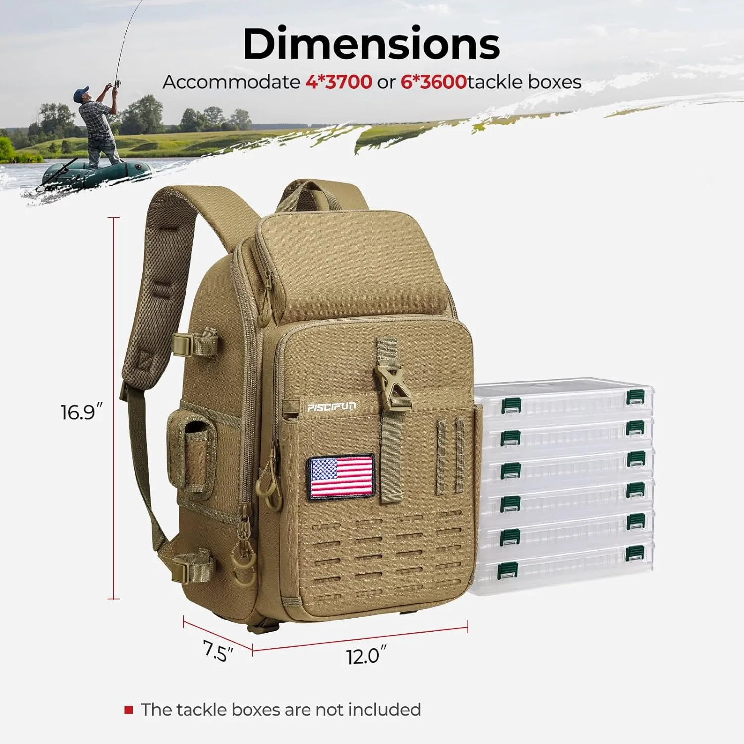 Piscifun Fishing Tackle Backpack with Rod & Gear Holder, Lightweight Fishing Tackle Storage Bag with Protective Rain Cover