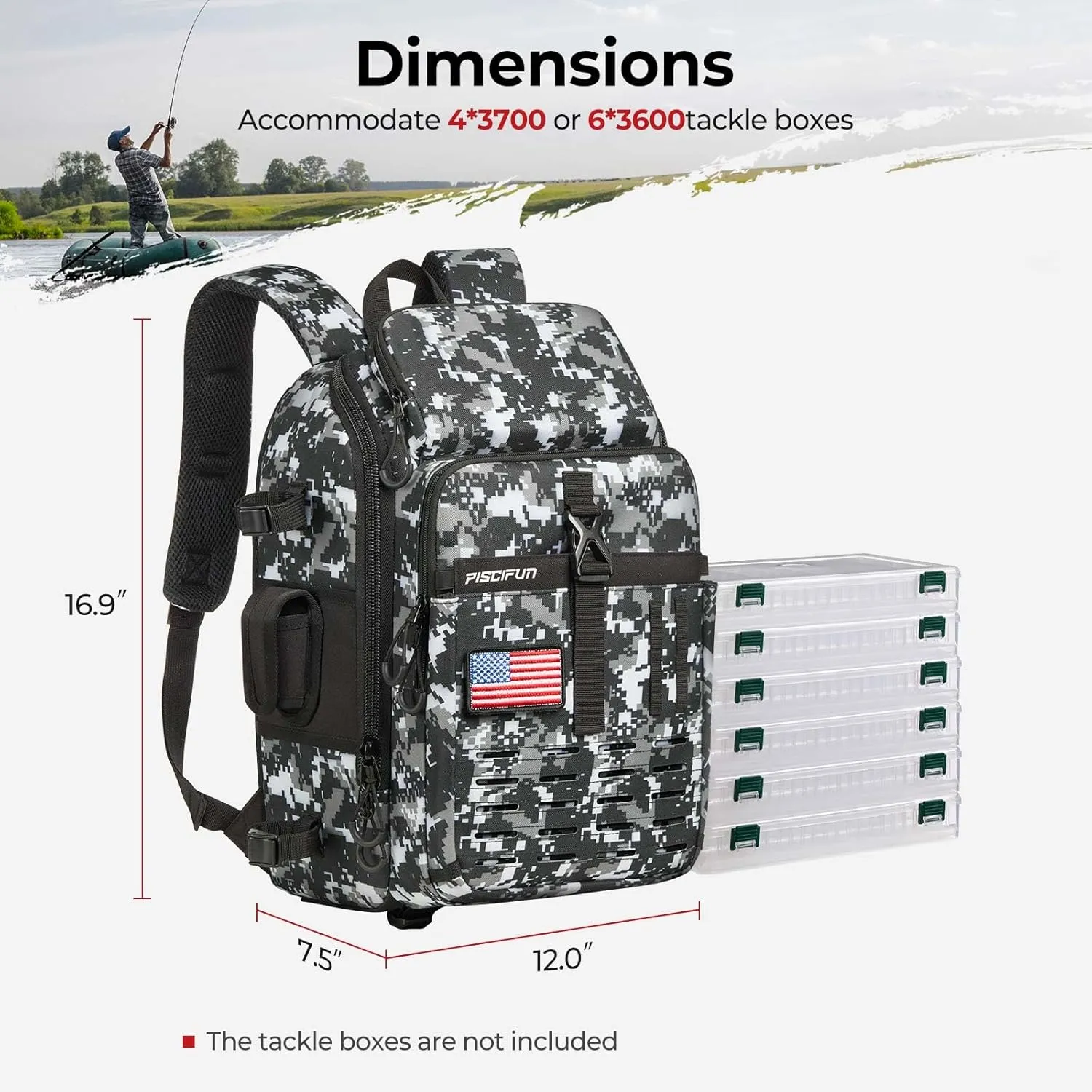 Piscifun Fishing Tackle Backpack with Rod & Gear Holder, Lightweight Fishing Tackle Storage Bag with Protective Rain Cover
