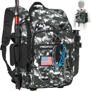 Piscifun Fishing Tackle Backpack with Rod & Gear Holder, Lightweight Fishing Tackle Storage Bag with Protective Rain Cover
