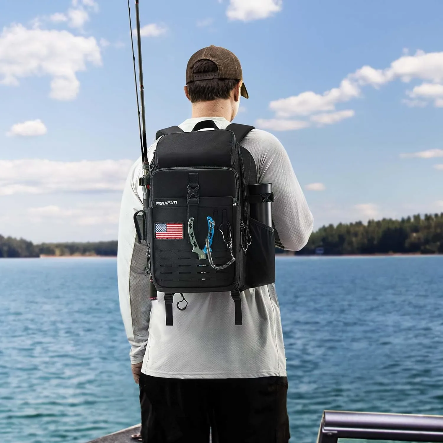 Piscifun Fishing Tackle Backpack with Rod & Gear Holder, Lightweight Fishing Tackle Storage Bag with Protective Rain Cover