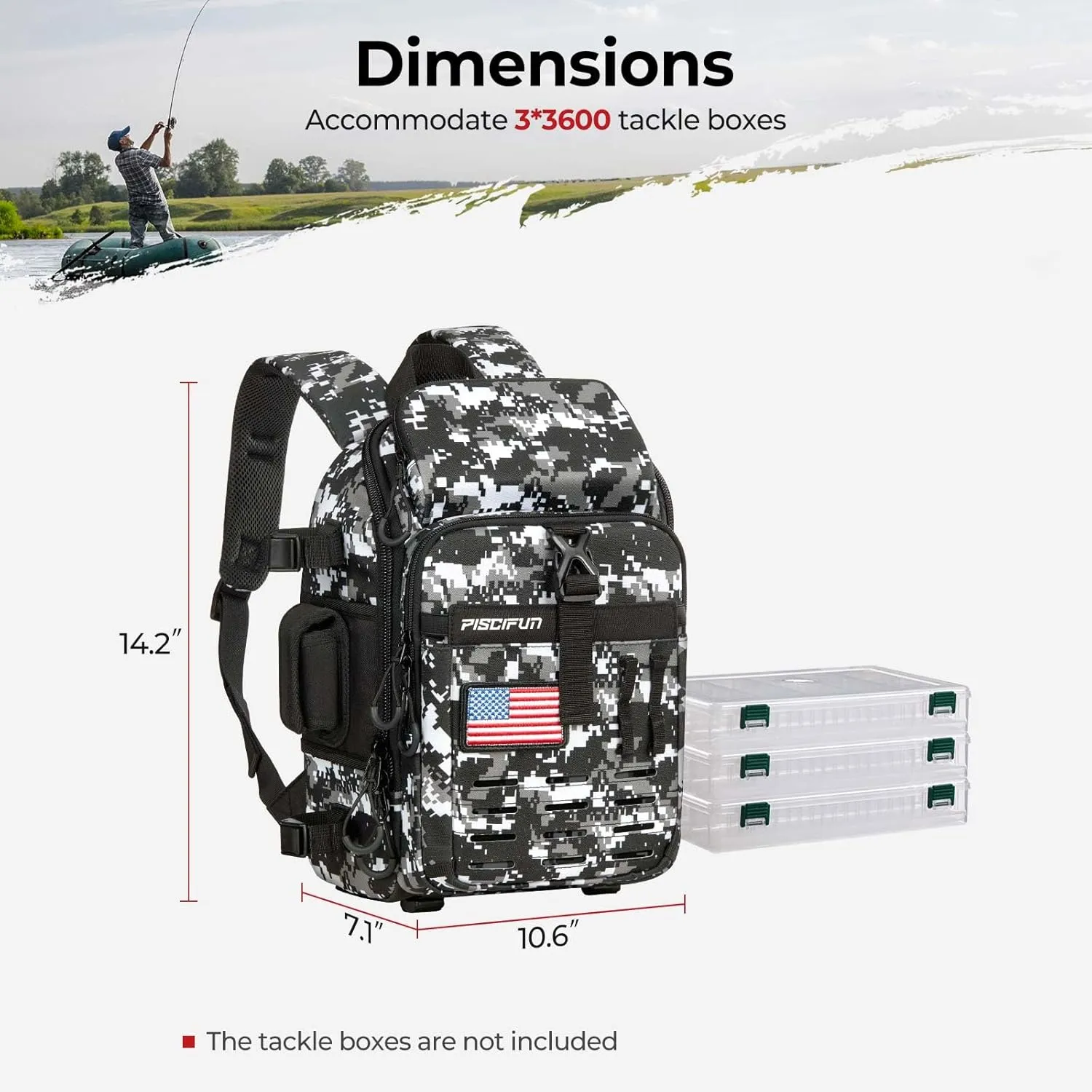 Piscifun Fishing Tackle Backpack with Rod & Gear Holder, Lightweight Fishing Tackle Storage Bag with Protective Rain Cover