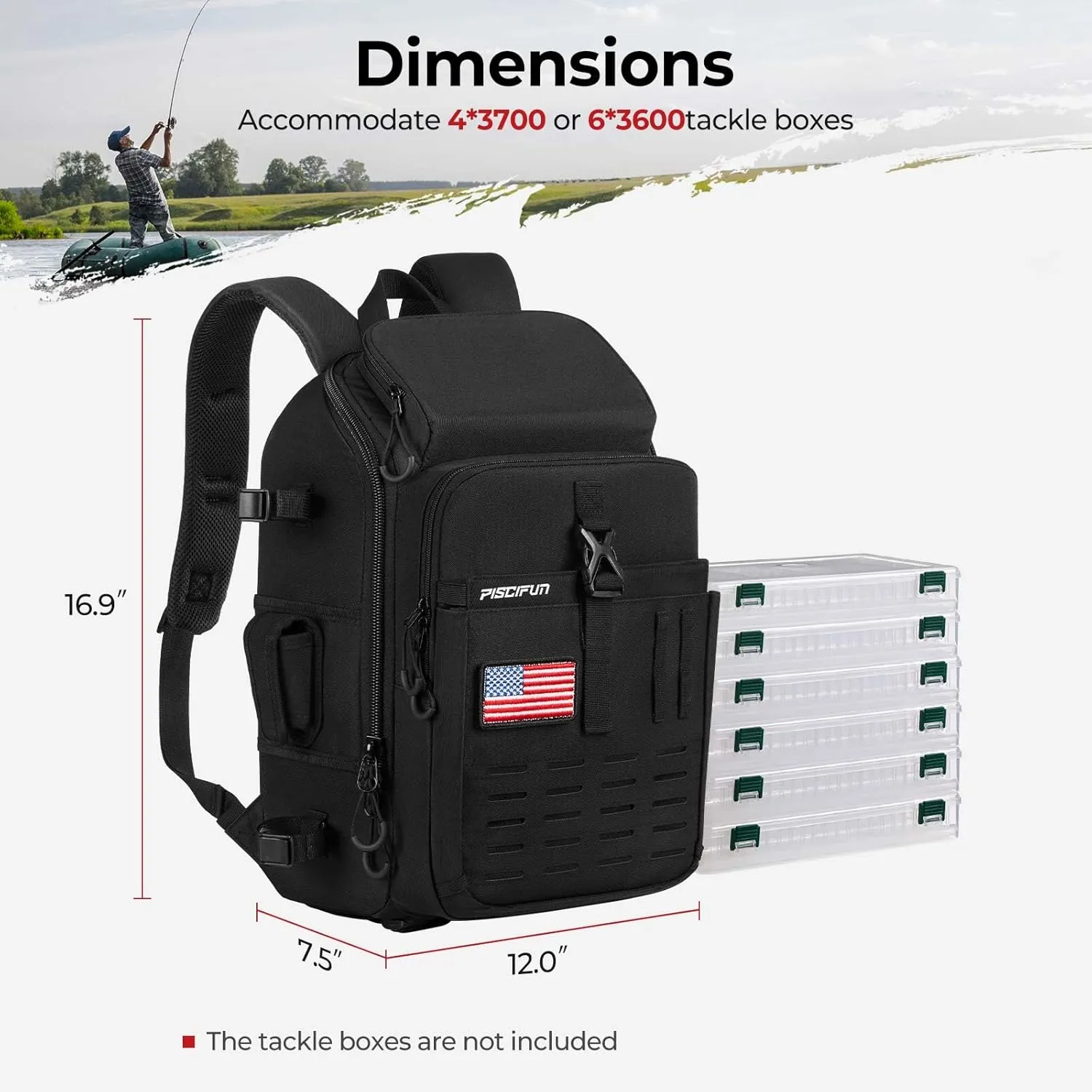 Piscifun Fishing Tackle Backpack with Rod & Gear Holder, Lightweight Fishing Tackle Storage Bag with Protective Rain Cover