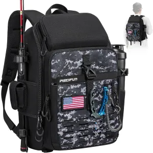 Piscifun Fishing Tackle Backpack with Rod & Gear Holder, Lightweight Fishing Tackle Storage Bag with Protective Rain Cover