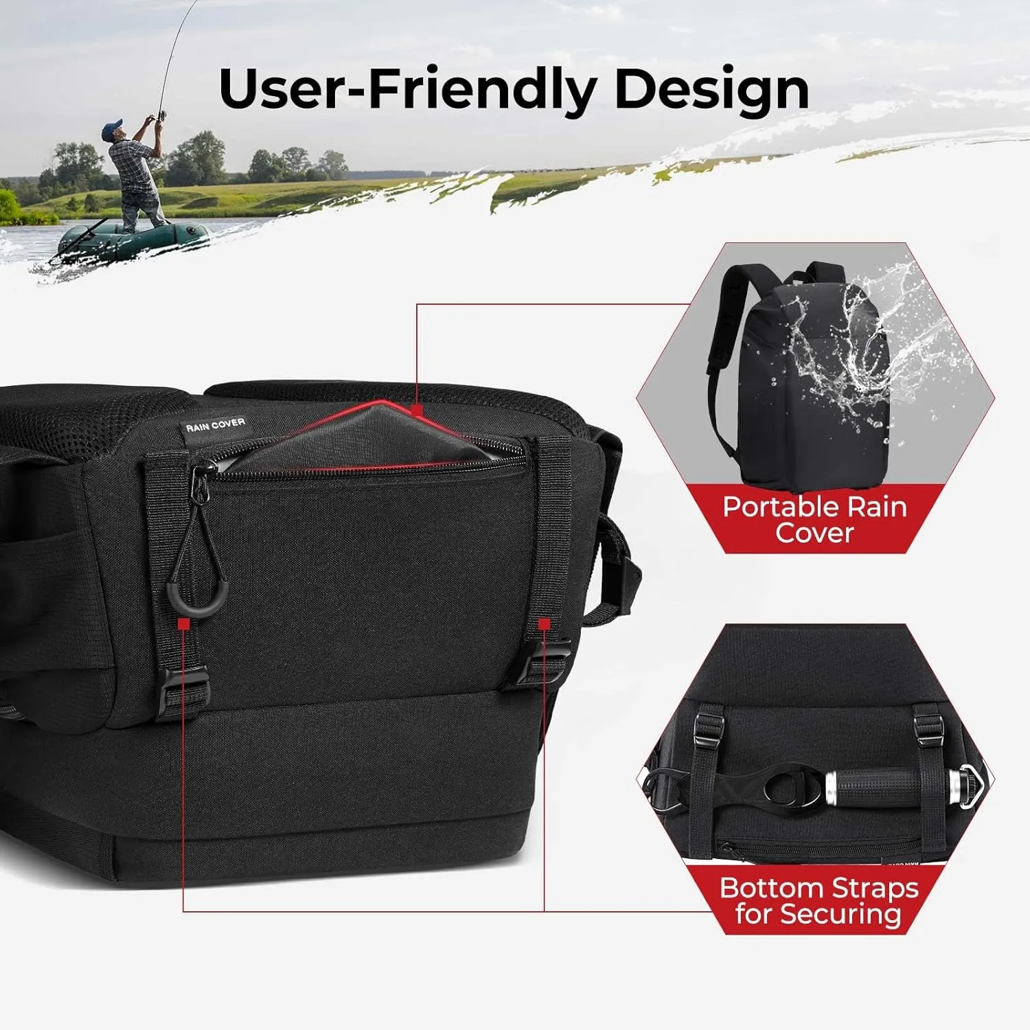 Piscifun Fishing Tackle Backpack with Rod & Gear Holder, Lightweight Fishing Tackle Storage Bag with Protective Rain Cover