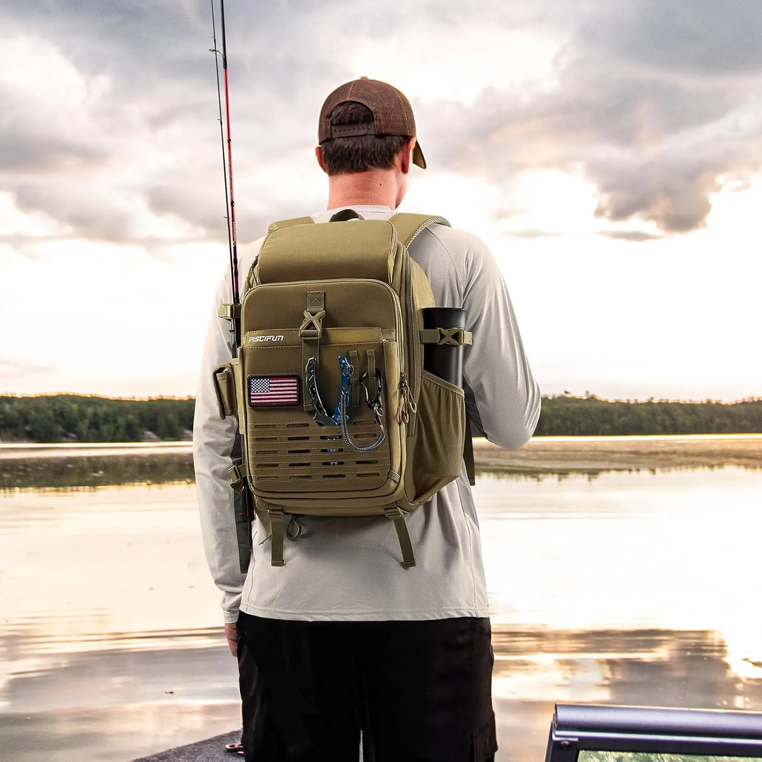 Piscifun Fishing Tackle Backpack with Rod & Gear Holder, Lightweight Fishing Tackle Storage Bag with Protective Rain Cover
