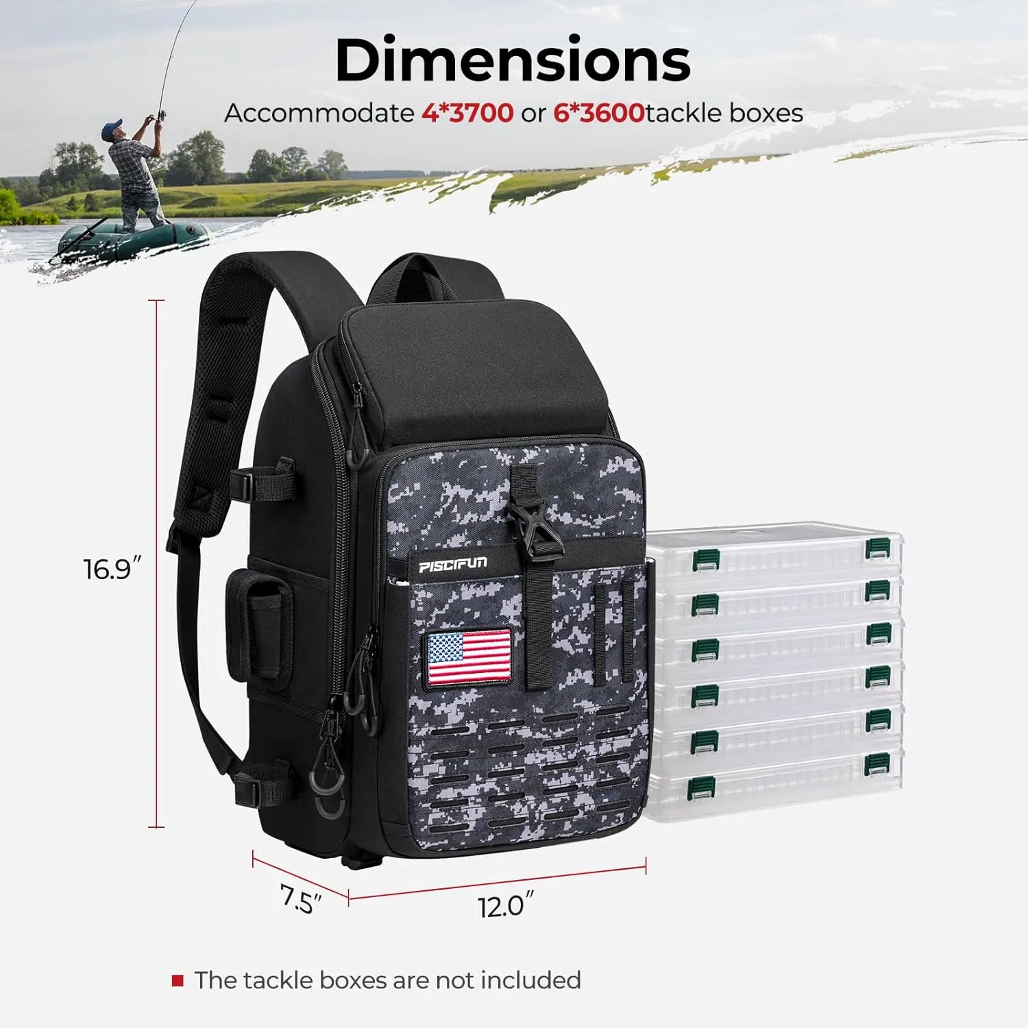Piscifun Fishing Tackle Backpack with Rod & Gear Holder, Lightweight Fishing Tackle Storage Bag with Protective Rain Cover