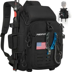 Piscifun Fishing Tackle Backpack with Rod & Gear Holder, Lightweight Fishing Tackle Storage Bag with Protective Rain Cover