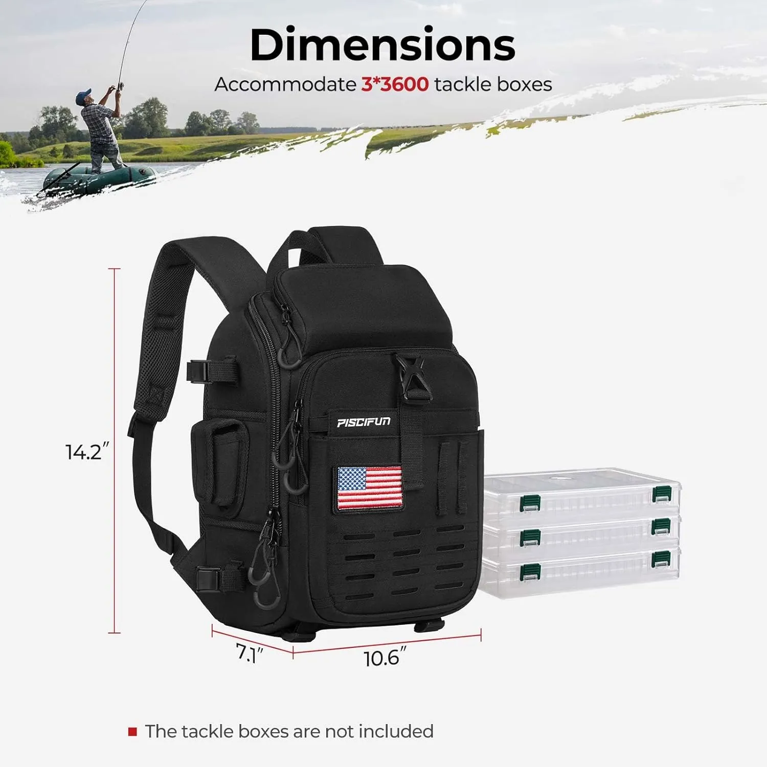 Piscifun Fishing Tackle Backpack with Rod & Gear Holder, Lightweight Fishing Tackle Storage Bag with Protective Rain Cover