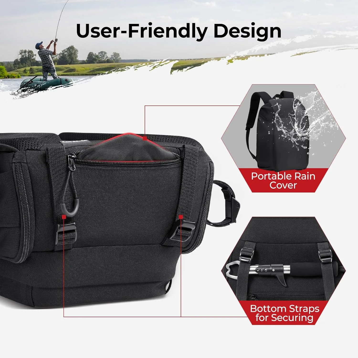 Piscifun Fishing Tackle Backpack with Rod & Gear Holder, Lightweight Fishing Tackle Storage Bag with Protective Rain Cover
