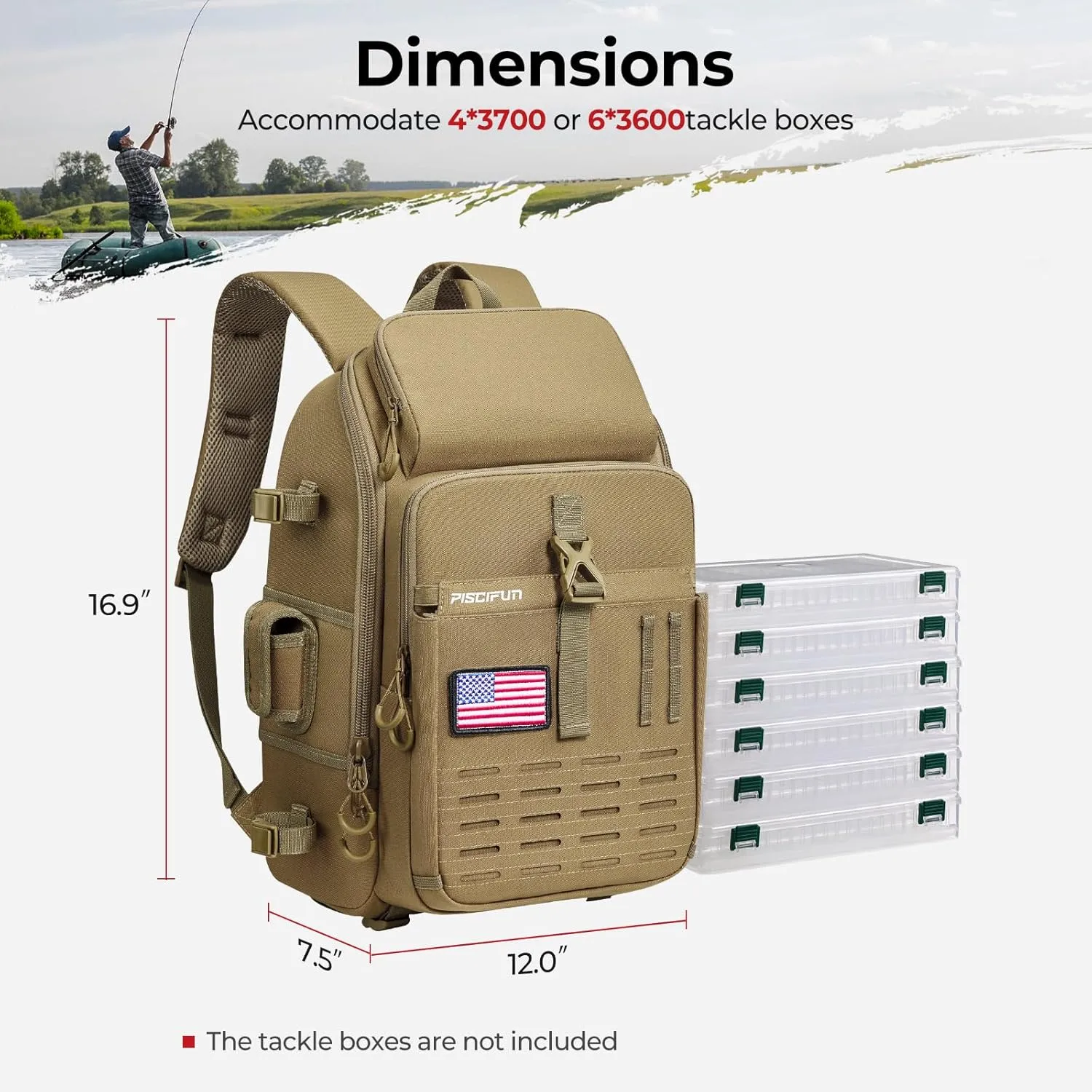 Piscifun Fishing Tackle Backpack with Rod & Gear Holder, Lightweight Fishing Tackle Storage Bag with Protective Rain Cover